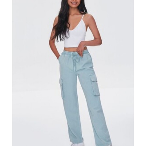 Forever 21 Light Blue Drawstring Cargo Pants! NWT! - Picture 1 of 6